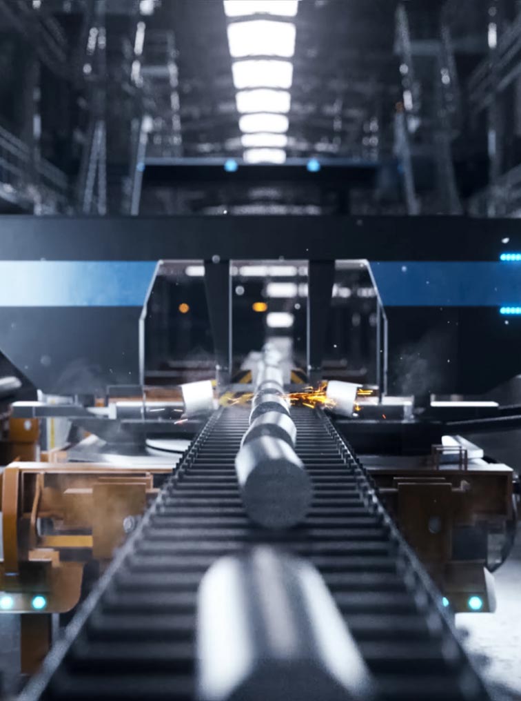 Aluminum rods on assembly line
